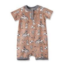 Load image into Gallery viewer, Wild Wrangler/Brown Western Bamboo Shorty Romper for Boys