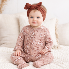 Load image into Gallery viewer, Wild Wrangler/Pink Bamboo Ruffle Zipper Romper - Western