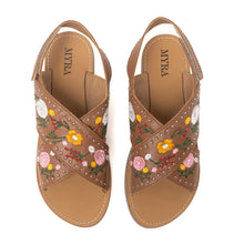Load image into Gallery viewer, Lilytrail Embroidered Leather Sandals in Tan