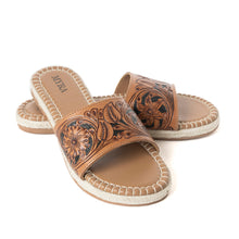 Load image into Gallery viewer, Dustlily Trail Handtooled Sandals in Rawhide Tan