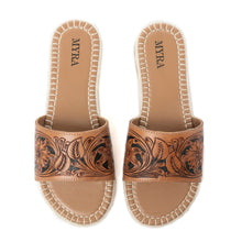 Load image into Gallery viewer, Dustlily Trail Handtooled Sandals in Rawhide Tan