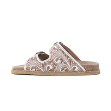 Load image into Gallery viewer, Myra Marlowe Western Handtooled Leather Sandals in Ivory Bloom