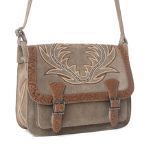 Load image into Gallery viewer, Myra Amberwood Suede Leather Boot Embroidered Bag in Olive Taupe