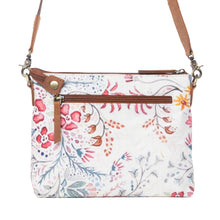 Load image into Gallery viewer, Myra Wildflower Trail Cotton & Leather Crossbody Bag in Spring Sand