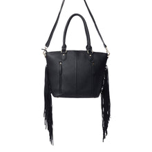 Load image into Gallery viewer, Myra High Plains Hairon Leather Concealed Fringe Carry Bag in Ebony Bone