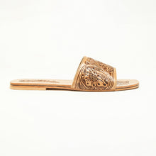 Load image into Gallery viewer, Myra Cactus Lace Handtooled Leather Sandals in Charred Brown