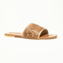 Load image into Gallery viewer, Myra Cactus Lace Handtooled Leather Sandals in Charred Brown