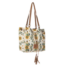 Load image into Gallery viewer, Myra Southern Bloom Cotton & Leather Bucket Bag in Chestnut Beige