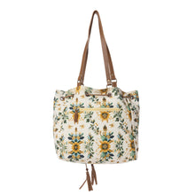 Load image into Gallery viewer, Myra Southern Bloom Cotton & Leather Bucket Bag in Chestnut Beige