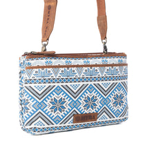 Load image into Gallery viewer, Myra Tribal Hollow Cotton & Leather Crossbody Bag in Indigo Frost