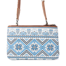 Load image into Gallery viewer, Myra Tribal Hollow Cotton & Leather Crossbody Bag in Indigo Frost
