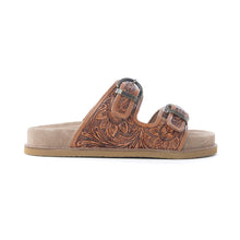 Load image into Gallery viewer, Myra Desert Fern Handtooled Leather Sandals in Autumn Tan