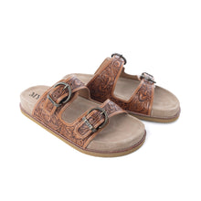 Load image into Gallery viewer, Myra Desert Fern Handtooled Leather Sandals in Autumn Tan