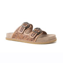 Load image into Gallery viewer, Myra Willow Bloom Handtooled Leather Sandals in Ashen Brown