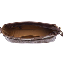 Load image into Gallery viewer, Myra Copper Crest Handtooled Hairon Leather Clutch in Saddle Walnut