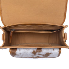 Load image into Gallery viewer, Myra Cedar Range Handtooled Hairon Buckle Leather Bag in Chestnut Ivory