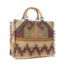 Load image into Gallery viewer, Myra Desert Loom Jute Tote Bag in Olive Amber