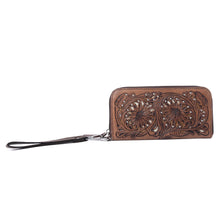 Load image into Gallery viewer, Myra Autumn Brook Handtooled Hairon Leather Women’s Wallet in Toffee Saddle