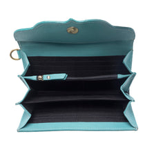 Load image into Gallery viewer, Myra Sunfire Valley Handtooled Hairon Leather Women’s Wallet in Turquoise Pearl
