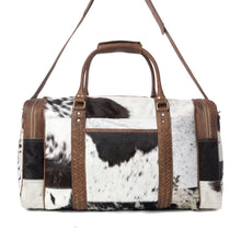 Load image into Gallery viewer, Myra Rustic Vista Handtooled Hairon Ruffle Traveller Bag in Cocoa Frost