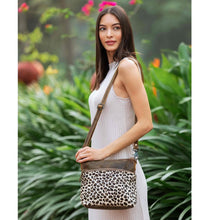 Load image into Gallery viewer, Myra Feline Hairon Leather Crossbody Bag Suede Finish, Leopard Print Front, Adjustable Strap for Everyday Chic