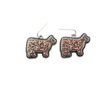 Load image into Gallery viewer, Western Etched Cow Dangle Earrings: Copper
