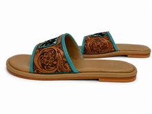 Load image into Gallery viewer, Western Hand Tooled Cow Cut Sandals
