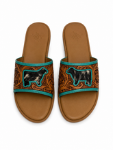 Load image into Gallery viewer, Western Hand Tooled Cow Cut Sandals
