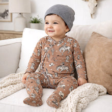 Load image into Gallery viewer, Wild Wrangler/Brown Western Baby Boy Bamboo Zipper Romper
