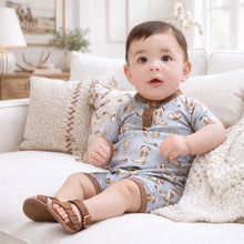 Load image into Gallery viewer, Wild Wrangler/Blue Western Bamboo Shorty Romper for Boys
