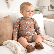 Load image into Gallery viewer, Wild Wrangler/Brown Western Cowboy Bamboo Baby Boy Bodysuit
