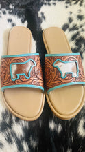 Load image into Gallery viewer, Western Hand Tooled Cow Cut Sandals
