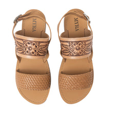 Load image into Gallery viewer, Pinehorn Handtooled Leather Sandals in Oak Brown
