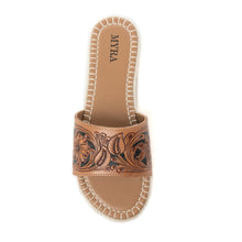 Load image into Gallery viewer, Dustlily Trail Handtooled Sandals in Rawhide Tan
