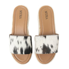 Load image into Gallery viewer, Mesa Mane Hairon Leather Sandals in Black &amp; White

