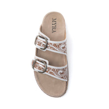 Load image into Gallery viewer, Myra Marlowe Western Handtooled Leather Sandals in Ivory Bloom
