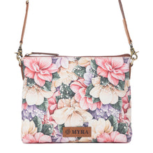 Load image into Gallery viewer, Myra Wildflower Trail Cotton &amp; Leather Crossbody Bag in Vintage Rose
