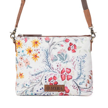 Load image into Gallery viewer, Myra Wildflower Trail Cotton &amp; Leather Crossbody Bag in Spring Sand
