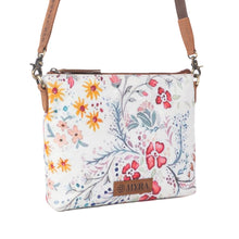 Load image into Gallery viewer, Myra Wildflower Trail Cotton &amp; Leather Crossbody Bag in Spring Sand
