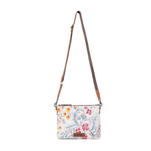 Load image into Gallery viewer, Myra Wildflower Trail Cotton &amp; Leather Crossbody Bag in Spring Sand

