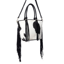 Load image into Gallery viewer, Myra High Plains Hairon Leather Concealed Fringe Carry Bag in Ebony Bone
