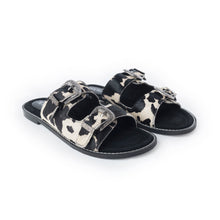 Load image into Gallery viewer, Myra Midnight Grove Hairon Leather Sandals in Ranch Ivory
