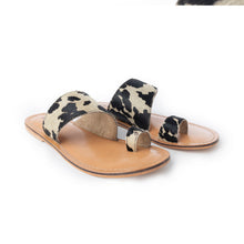 Load image into Gallery viewer, Myra Cattle Trail Hairon Leather Sandals in Ivory Cowhide
