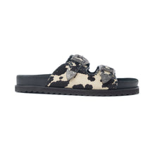 Load image into Gallery viewer, Myra Coyote Crest Hairon Leather Sandals in Vanilla White
