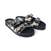 Load image into Gallery viewer, Myra Coyote Crest Hairon Leather Sandals in Vanilla White

