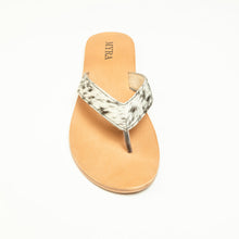 Load image into Gallery viewer, Myra Echo Valley Hairon Leather Sandals in Spotted Ivory
