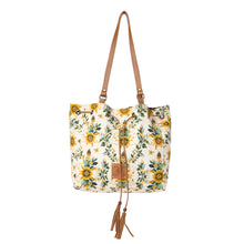 Load image into Gallery viewer, Myra Southern Bloom Cotton &amp; Leather Bucket Bag in Chestnut Beige
