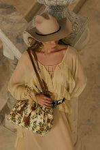 Load image into Gallery viewer, Myra Southern Bloom Cotton &amp; Leather Bucket Bag in Chestnut Beige
