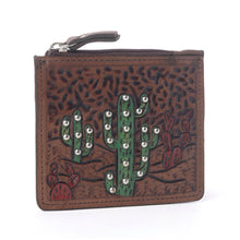 Load image into Gallery viewer, Myra Briar Creek Handtooled Leather Credit Card Holder in Sage Tan
