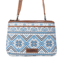 Load image into Gallery viewer, Myra Tribal Hollow Cotton &amp; Leather Crossbody Bag in Indigo Frost
